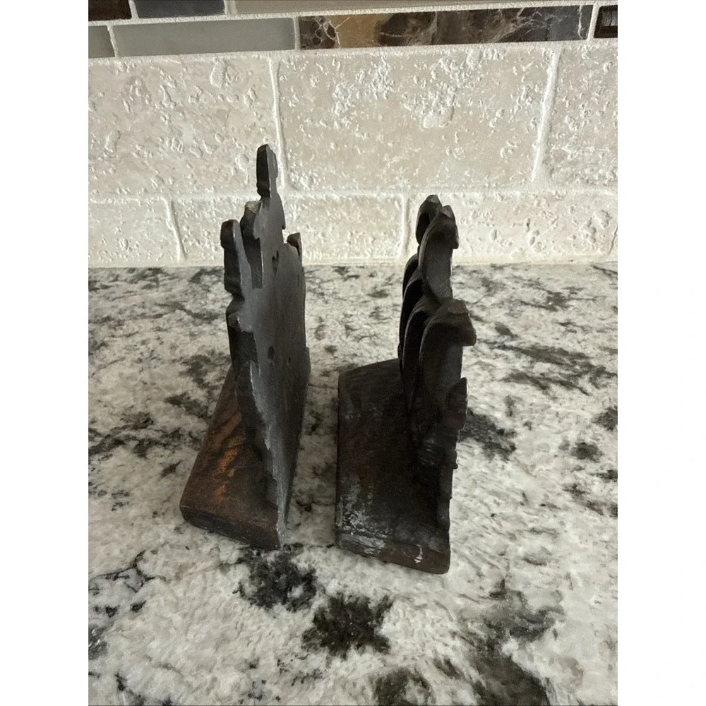Vintage Cast Iron Sailing Ship Metal Bookends Nautical History